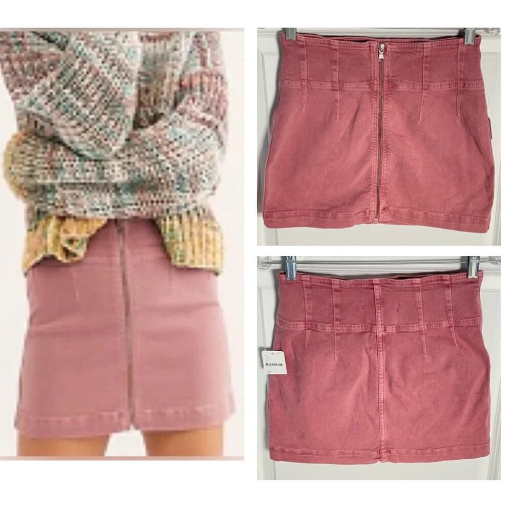 New! We The Free People Denim Virgo Front Zip Mini Jean Skirt NWT 35556